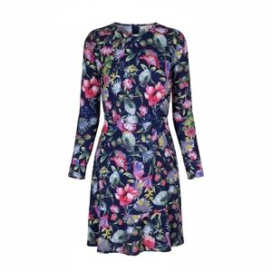 J Crew Dress Size 6 Floral Long Sleeve Flounce Hem Fitted Waist Back Zip Lined